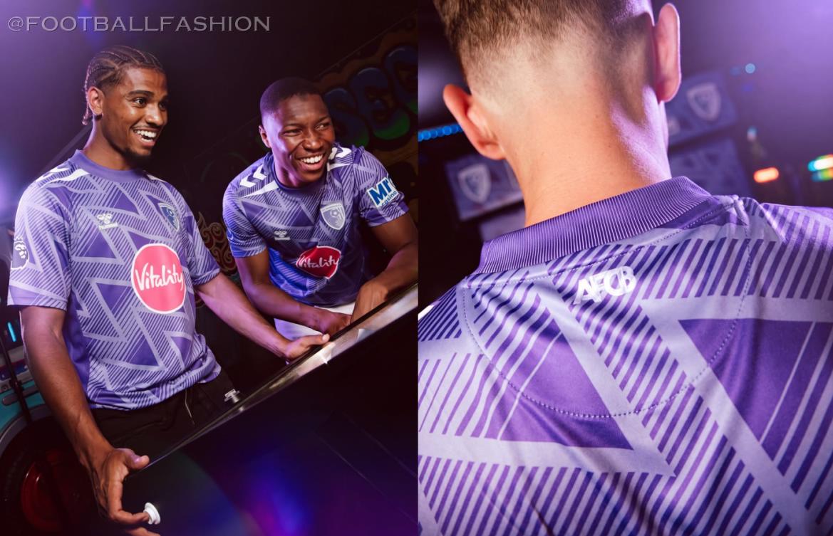 AFC Bournemouth 2026/27 purple away kit featuring white panelling and sleeve chevrons