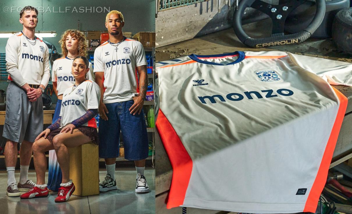 Coventry City 2026/27 jersey away kit featuring off-white fabric with hot coral side panels and navy accents