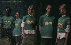Everton 2026/27 kit green third shirt with dark green collar and orange trim