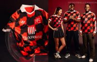 Fulham Football Club 2026/27 jersey adidas away kit with black and red chequerboard design and heritage FFC crest