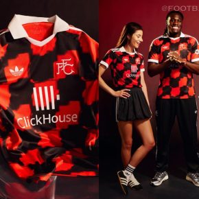 Fulham Football Club 2026/27 jersey adidas away kit with black and red chequerboard design and heritage FFC crest