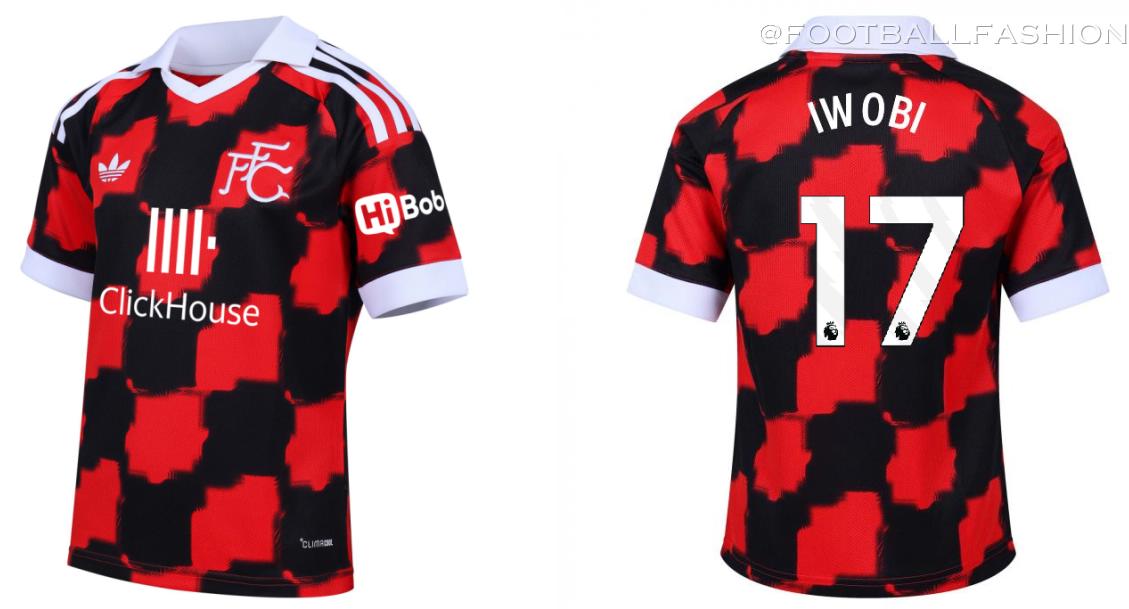Fulham Football Club 2026/27 jersey adidas away kit with black and red chequerboard design and heritage FFC crest