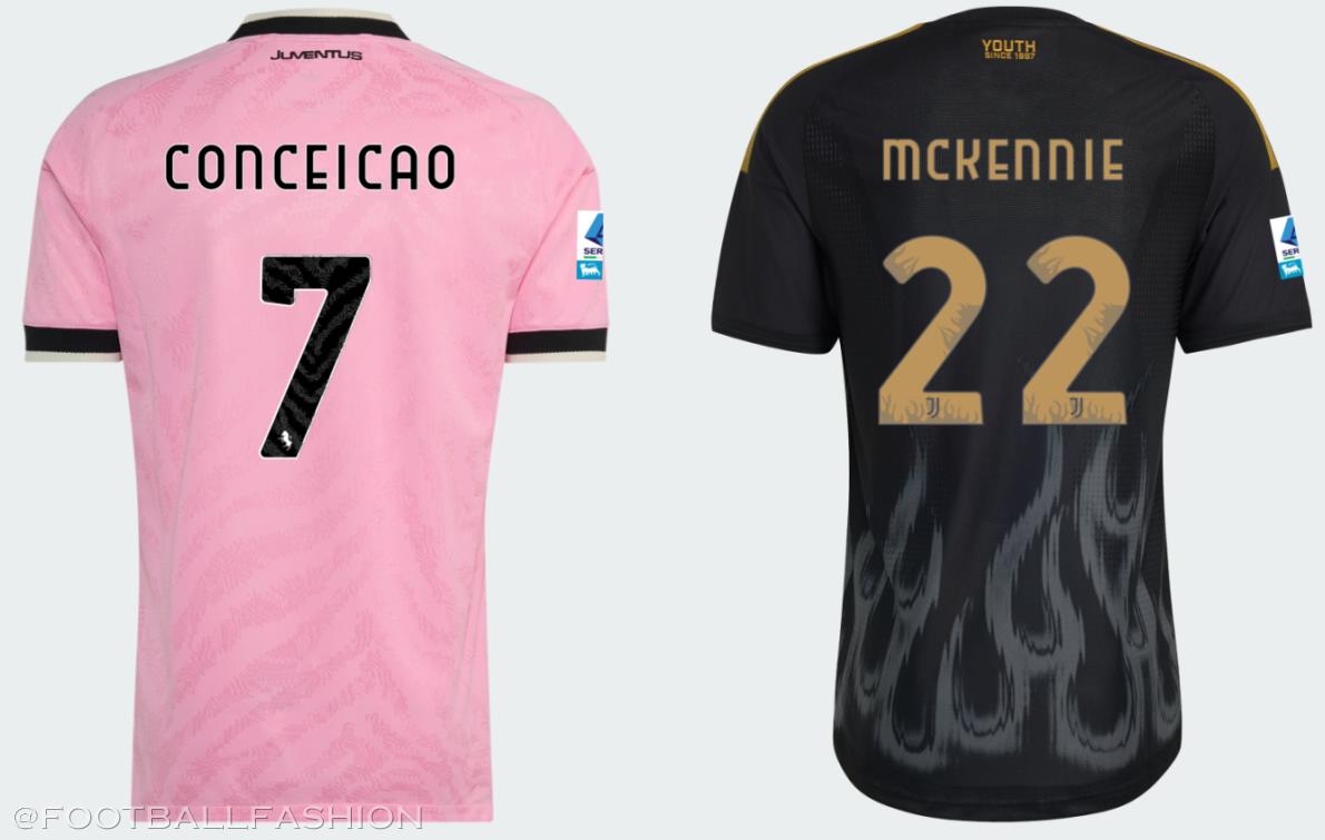 adidas Juventus 2026 kit featuring the pink away jersey and black third shirt