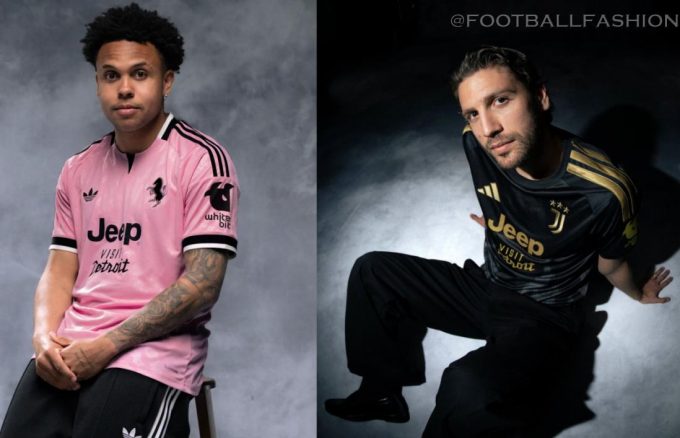 adidas Juventus 2026 kit featuring the pink away jersey and black third shirt