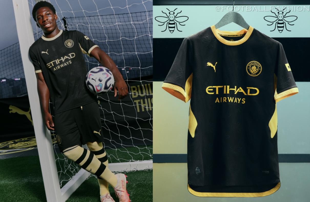 Manchester City 2026/27 away jersey by PUMA with black and yellow Manchester bee pattern