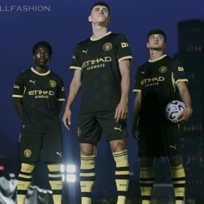 Manchester City 2026/27 away jersey by PUMA with black and yellow Manchester bee pattern