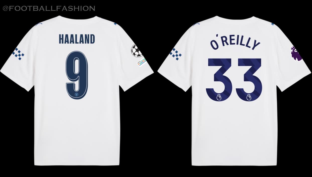 Manchester City 2026/27 kit featuring a central sky blue and navy sash designed by fans using AI.