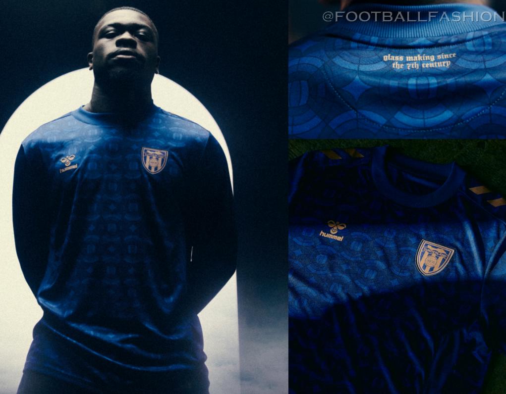Sunderland AFC 2026/27 hummel third kit jersey with blue stained-glass pattern and copper ship crest