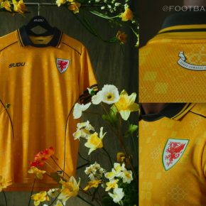 Wales 2026/27 Jersey by SUDU in day lily yellow with Welsh tapestry pattern and Scarab green details