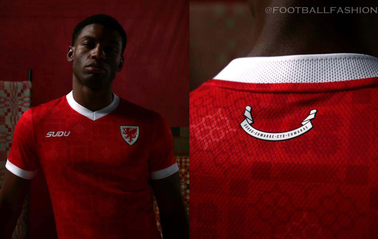 The official Wales 2026/28 home jersey by SUDU in iconic Welsh red with an embossed tapestry pattern.