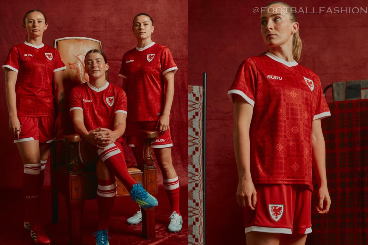 The official Wales 2026/28 home jersey by SUDU in iconic Welsh red with an embossed tapestry pattern.