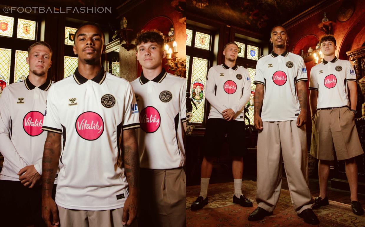 Bournemouth 2026/27 third kit featuring a cream shirt with a black fold-over collar, black hummel chevrons, and embroidered black and gold Cherry logo.