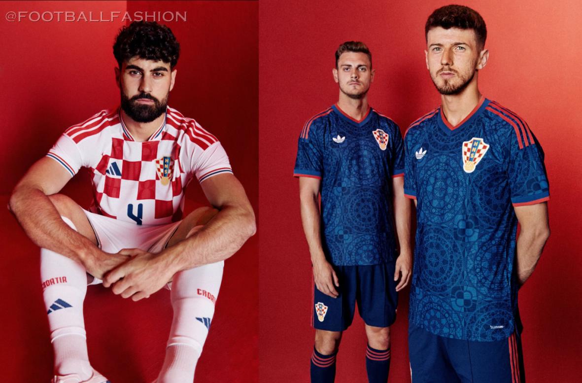 The official adidas Croatia 2026/27 jersey collection featuring the red-and-white home shirt and deep blue away kit.