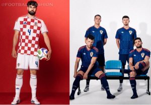 The official adidas Croatia 2026/27 jersey collection featuring the red-and-white home shirt and deep blue away kit.