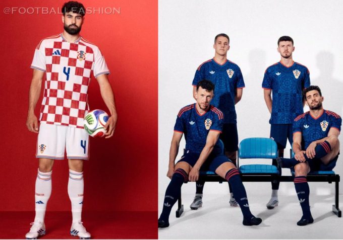 The official adidas Croatia 2026/27 jersey collection featuring the red-and-white home shirt and deep blue away kit.