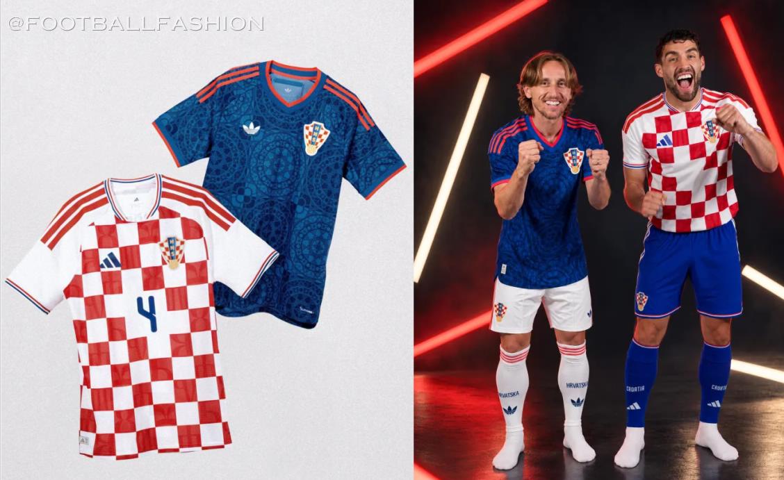 The official adidas Croatia 2026/27 jersey collection featuring the red-and-white home shirt and deep blue away kit.