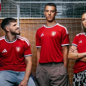 Czechia 2026/27 adidas home and away jerseys, red home shirt with white three-stripe shoulders and white away shirt with navy stripes and red Originals logo
