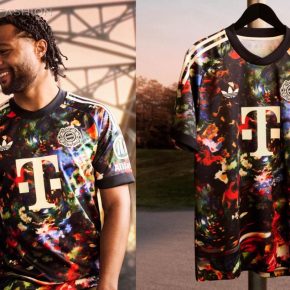 FC Bayern 2026 Jersey featuring a vibrant floral Oktoberfest design and classic adidas trefoil logo.