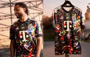 FC Bayern 2026 Jersey featuring a vibrant floral Oktoberfest design and classic adidas trefoil logo.