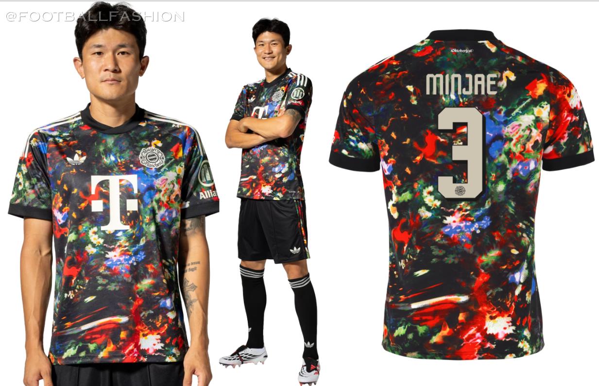 FC Bayern 2026 Jersey featuring a vibrant floral Oktoberfest design and classic adidas trefoil logo.