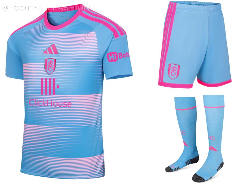 Fulham FC 2026/27 adidas third kit jersey in light blue and neon pink