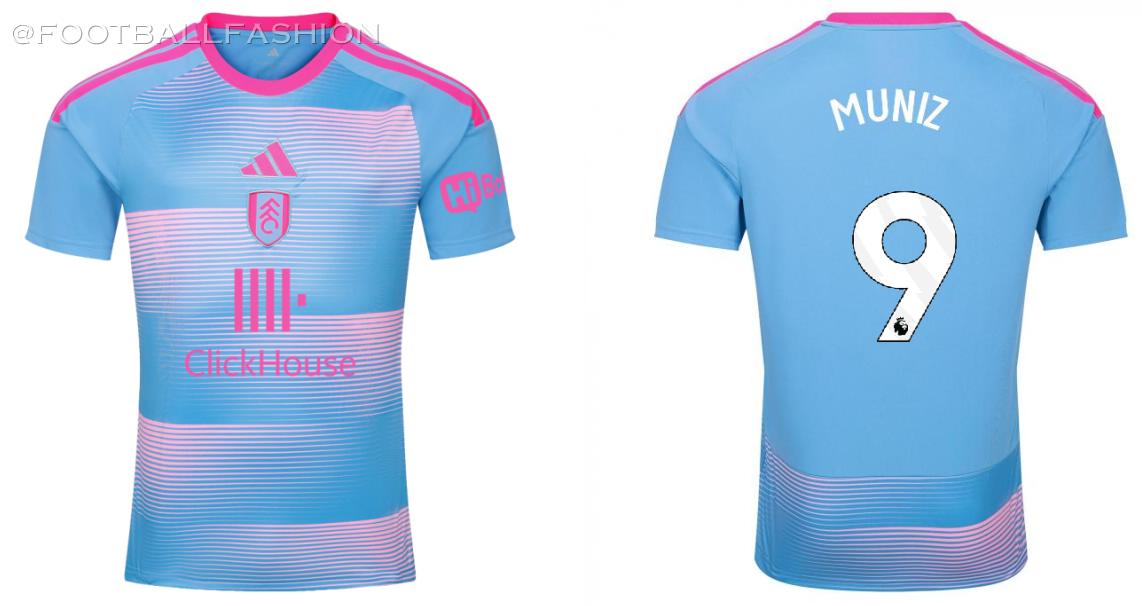 Fulham FC 2026/27 adidas third kit jersey in light blue and neon pink