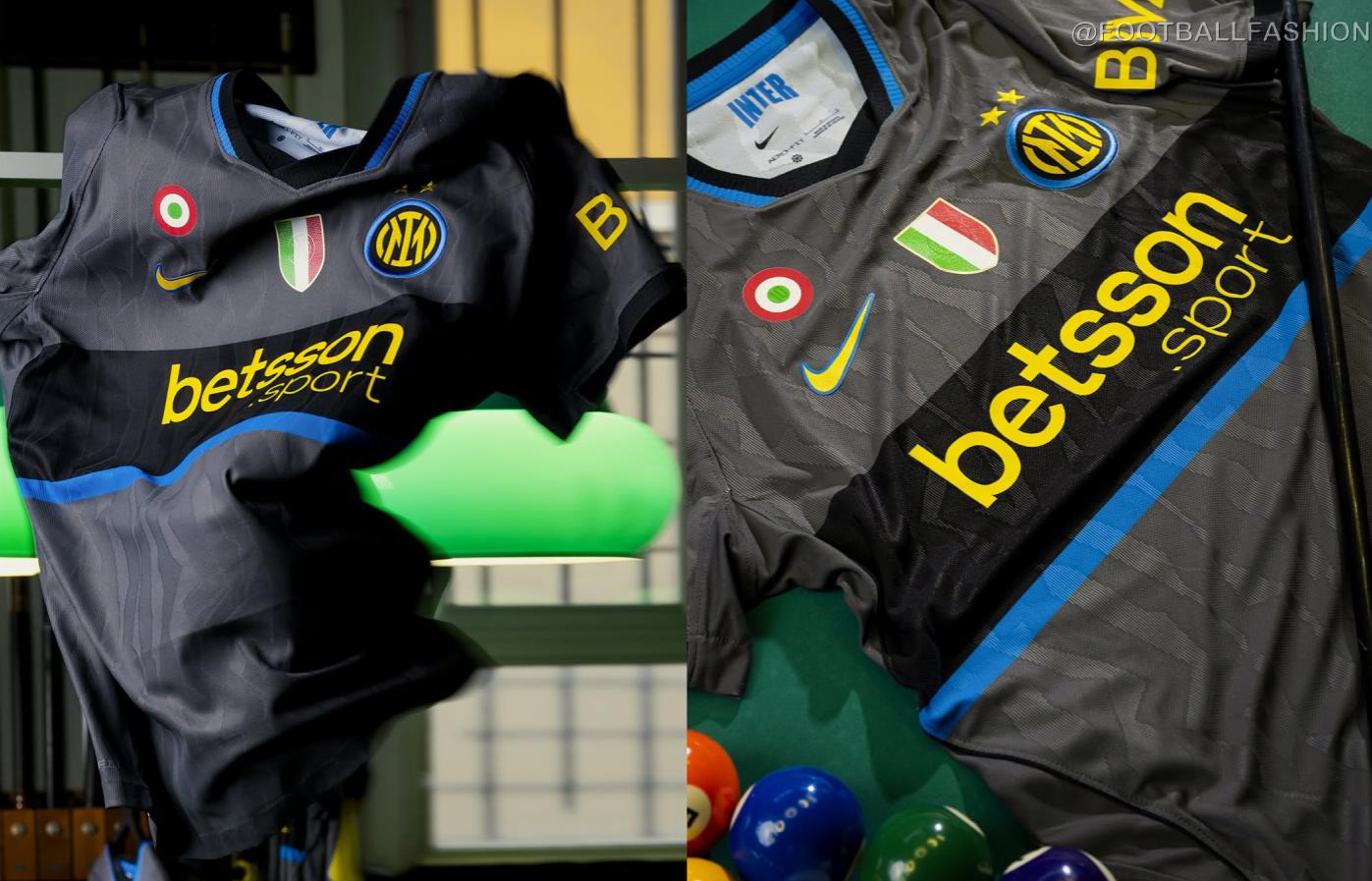 Inter Milan 2026/27 Third Jersey by Nike featuring Iron Ore base, black chest stripe, and yellow crest