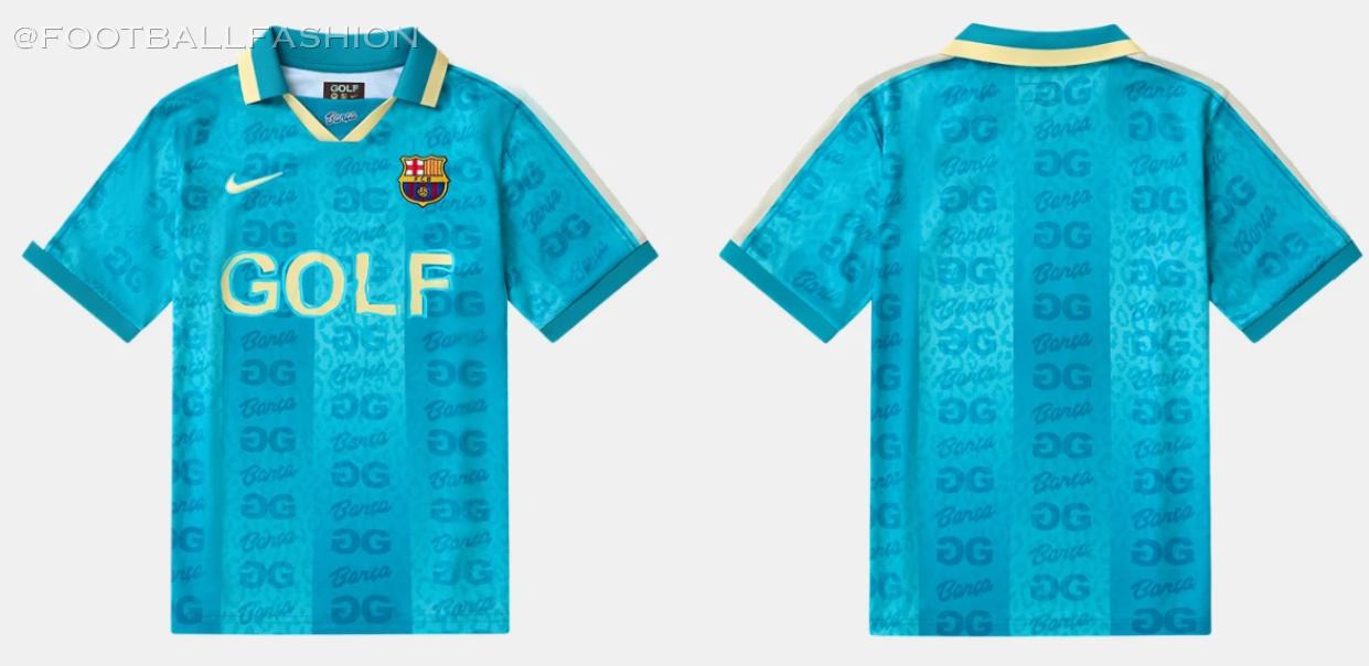 FC Barcelona 2026/27 Jersey featuring turquoise colorway, polo collar, and Nike x GOLF WANG design details.