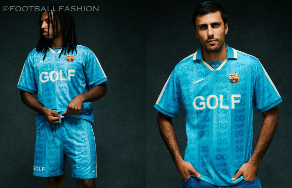 FC Barcelona 2026/27 Jersey featuring turquoise colorway, polo collar, and Nike x GOLF WANG design details.