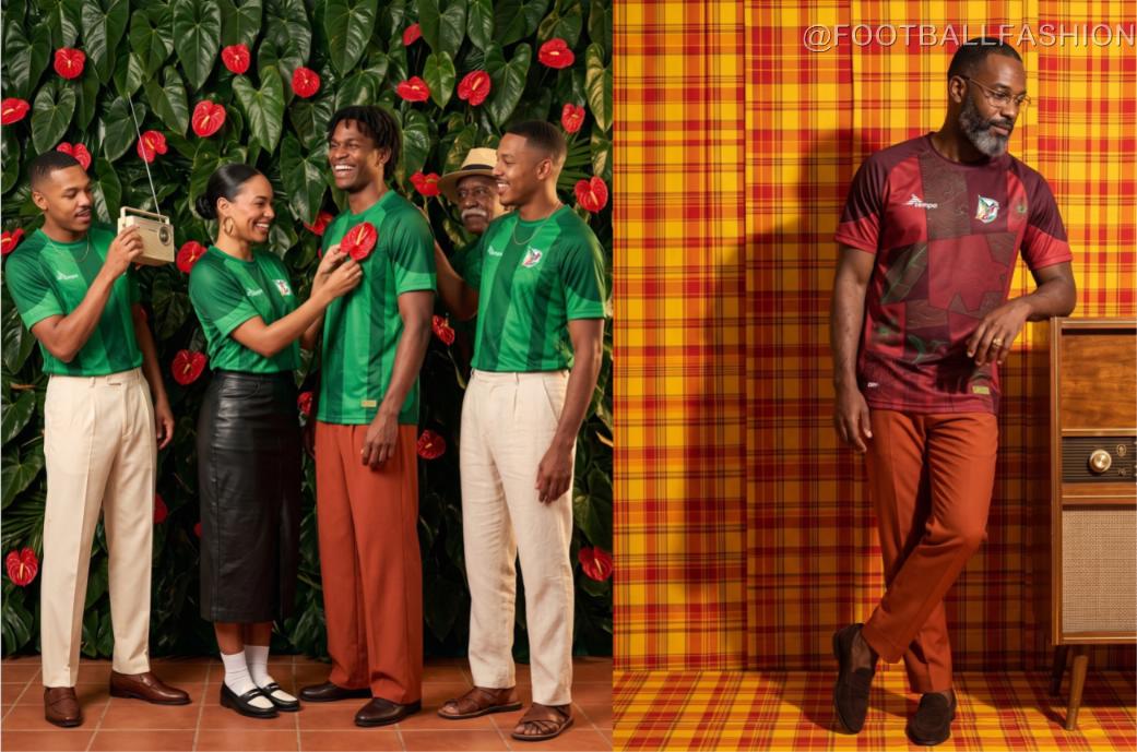 Guadeloupe 2026/27 jersey collection by Tempo featuring the red home, green away and black and gold third kits