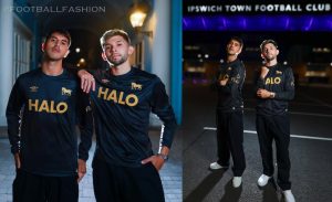 Ipswich Town black and gold Umbro 2026/27 third jersey featuring a Tudor-style map design.