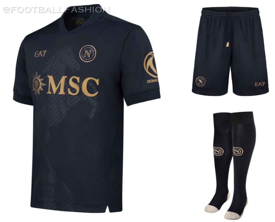 SSC Napoli 2026/27 Jersey featuring the EA7 Euro Third kit in Navy Blue and Gold Sahara Sun