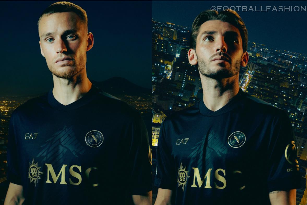 SSC Napoli 2026/27 Jersey featuring the EA7 Euro Third kit in Navy Blue and Gold Sahara Sun